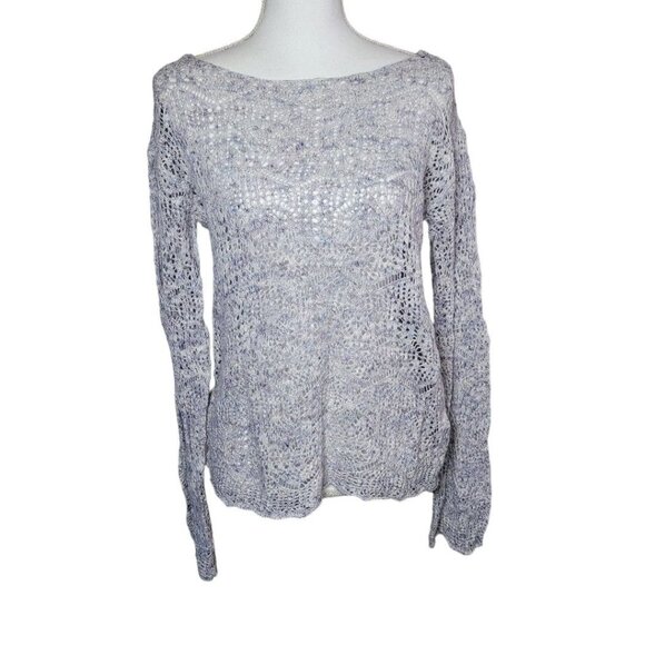 Maurices Sweater Crochet Knit Long Sleeve Gray Blue Womens Small Lightweight - Picture 9 of 11